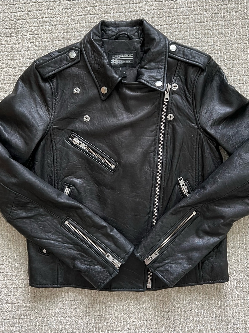 Current/Elliott Black Lamb Leather Moto Jacket Size Small